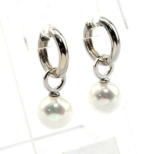 Серьги Трансформер с майоркой цв.кремовый, серебристые. - Радуга камня фото 6