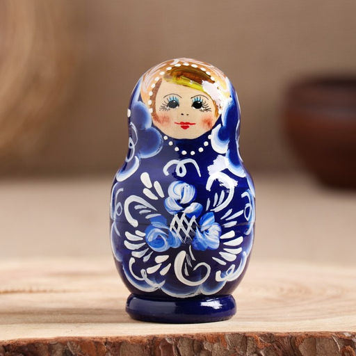 Матрёшка дерево «Гжель», т. синее платье, 5 кукольная, 10 см