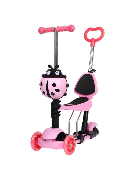 Самокат 5 в 1 GRAFFITI, колёса световые PU 120/80 мм, розовый