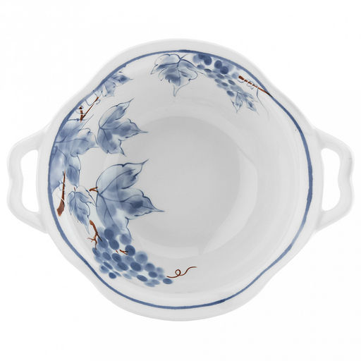 "Южный берег" Салатник фарфоровый 850мл, д18,8см, h7см, с деколью, волнистый край, 2 ручки (общий размер 23х7,5см), белый/синий (Китай)