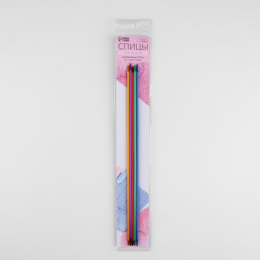 Спицы для вязания, чулочные, из алюминия, d=3 мм, 25 см, 5 шт., разноцветные