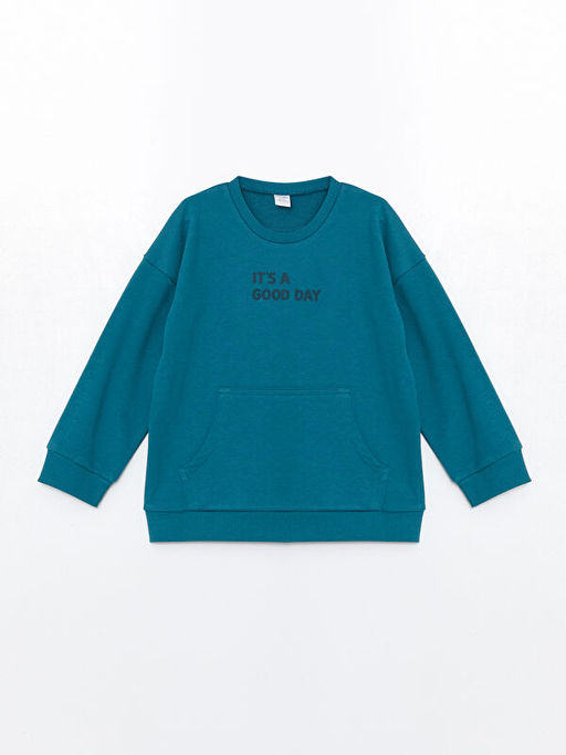 Bisiklet Yaka Bask?l? Erkek Bebek Sweatshirt ve E?ofman Alt 2li Tak?m