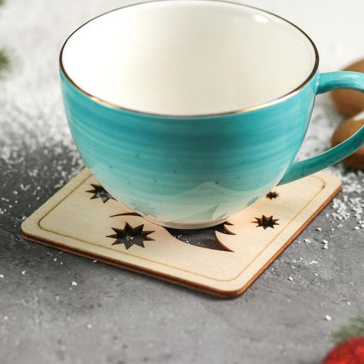 Цена за 3 шт. Подставка под горячее новогодняя Доляна Ёлочка и снежинки, 9?9 см, дерево