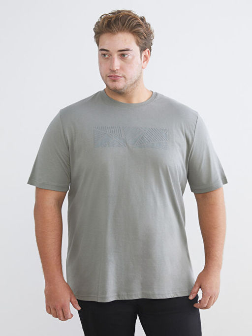 B?y?k Beden Bisiklet Yaka Bask?l? Erkek Ti??rt