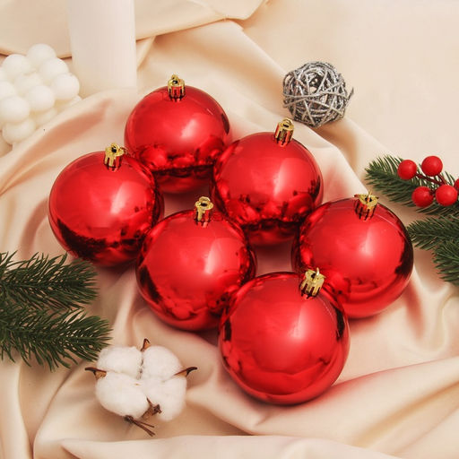 Ёлочные игрушки Винтажный глянец, шары новогодние, набор 6 шт., d=8 см, красный