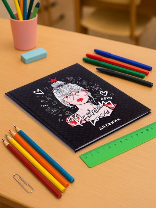 Дневник школьный для 5-11 классов, «Девушка в очках», твёрдая обложка 7БЦ, матовая ламинация, выборочный лак, 48 листов