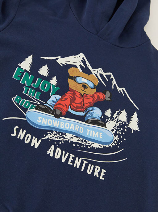 Bask?l? Uzun Kollu Erkek ?ocuk Hoodie - Waikiki фото 3