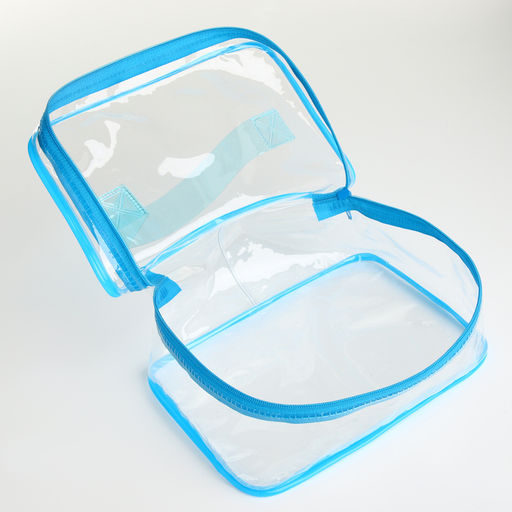 Косметичка-сундучок на молнии, маленькая, с ручкой, прозрачная, голубая - Simaland фото 4