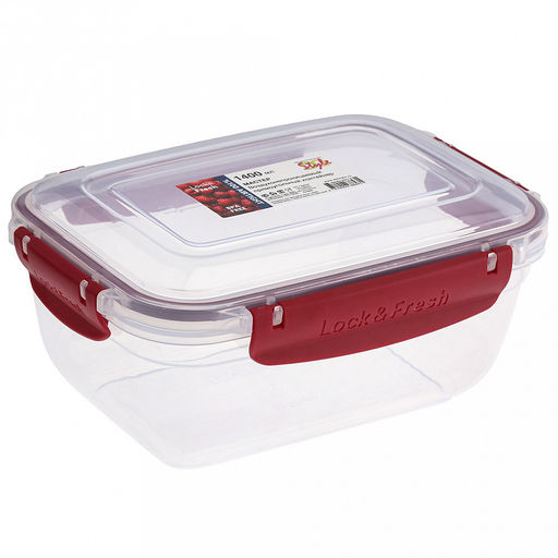 Контейнер для продуктов пластмассовый Мастер 1,4л, прямоугольный, с клипсами, воздухонепроницаемый (герметичный), съемный силиконовый уплотнитель, подходит для СВЧ, цвета микс (Россия) - Домашняя мода фото 3