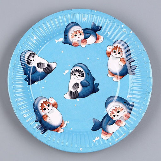 Цена за 10 шт. Тарелка бумажная Котики. Акула, 18 см - Страна карнавалия фото 2