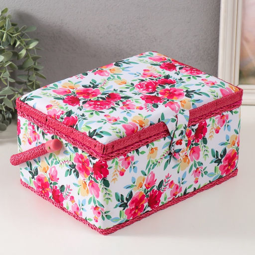 Шкатулка для рукоделия и шитья Акварельные цветы, хранение ниток, иголок, мелочи, 19?26?14.5 см