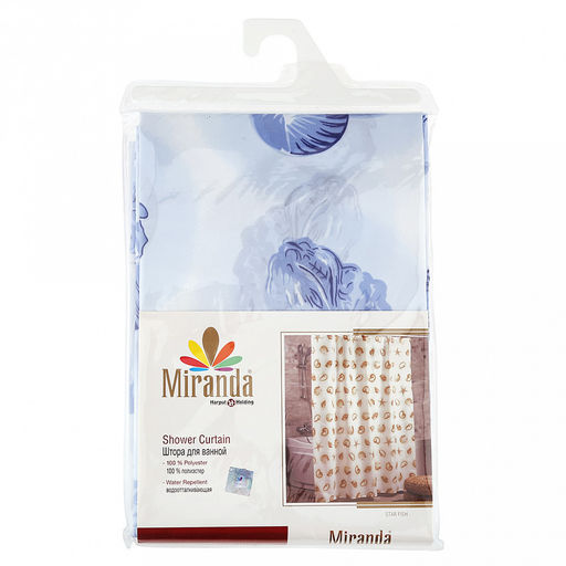 "Miranda" Штора для ванной тканевая 180х200см "Морская звезда синяя", без колец, 100% п/э (Турция)