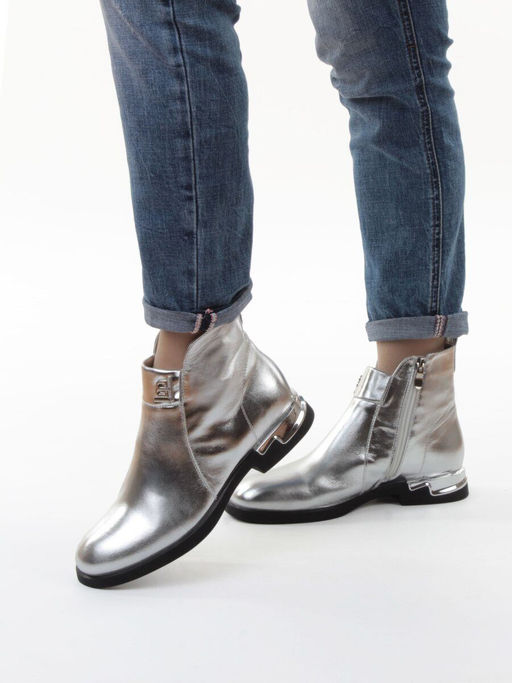 01-B48B-87C GREY/SILVER Ботинки демисезонные женские (натуральная кожа, байка)