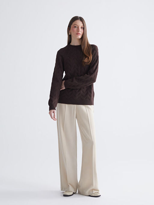 Bisiklet Yaka Kendinden Desenli Kad?n Triko Kazak