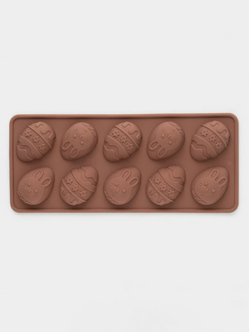Форма для шоколада Доляна Пасха, силикон, 23?10?1.5 см, 10 ячеек (4.2?3 см), коричневая