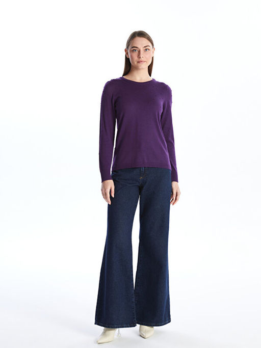 Bisiklet Yaka Kendinden Desenli Uzun Kollu Kad?n Triko Kazak - Waikiki фото 3