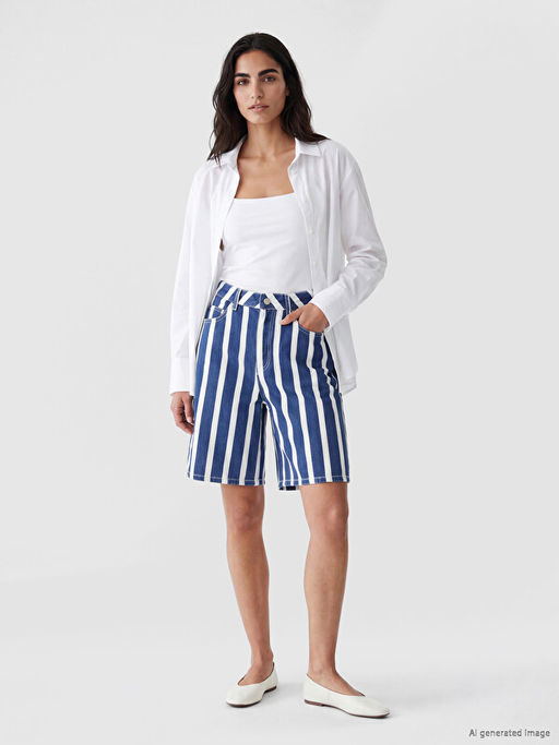 Bermuda Fit ?izgili Kad?n Jean ?ort