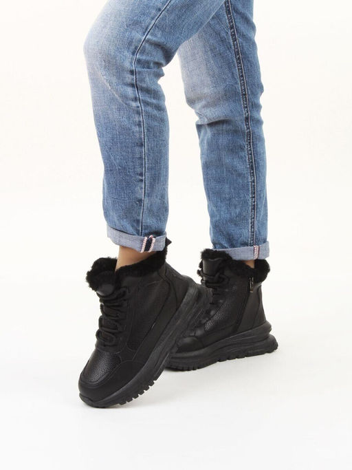 04-WG044-1M BLACK Кроссовки зимние женские (натуральная кожа, 100% шерсть)