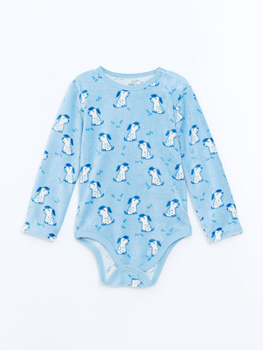 Bask?l? Kadife Erkek Bebek ??t??tl? Bodysuit 2li