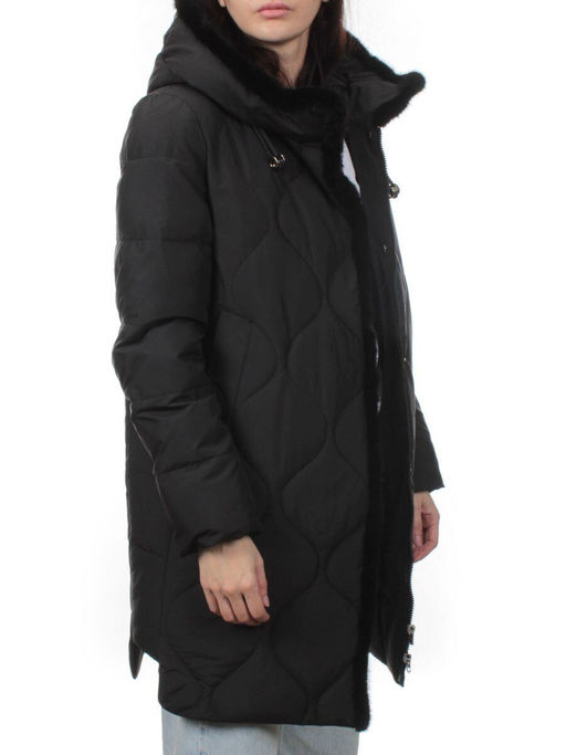 310 BLACK/BLACK Пальто зимнее стеганое женское (200 гр. холлофайбер, натуральная норка) - Fashion фото 6