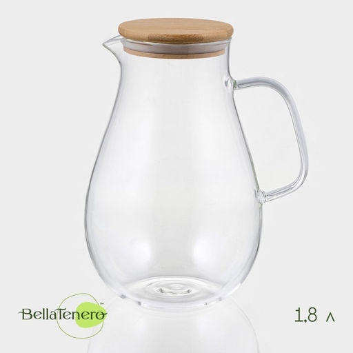 Кувшин для воды BellaTenero «Эко», 1.8 л, 14×20 см, стекло, с бамбуковой крышкой, прозрачный