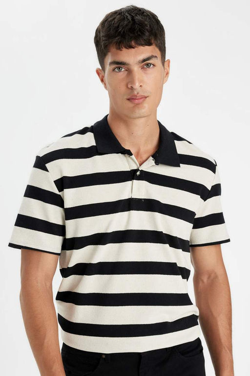 New Regular Fit Cizgili K?sa Kollu Polo Tisort - Defacto фото 2