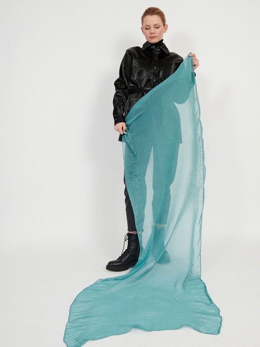 Большой, двусторонний однотонный палантин из жатого полотна. - Tantino фото 6