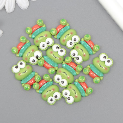 Цена за 9 шт. Декор для творчества пластик "Лягушка с румянцем, в зелёной футболке" 2,7х1,8х1 см