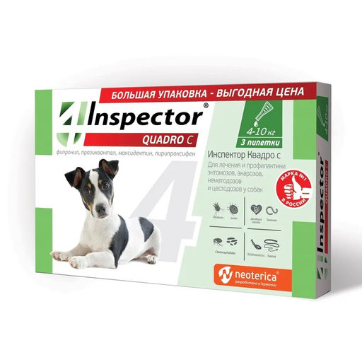Капли на холку Inspector Quadro для собак 4-10кг, 3 шт I315