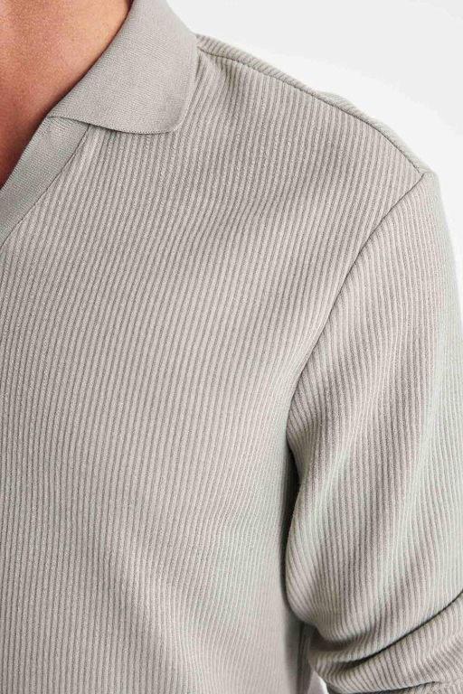 Жаккардовый свитшот стандартного кроя с воротником-поло - Defacto фото 5