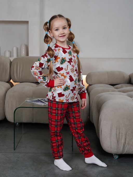 Пижама  унисекс детская футер 2-х нитка набивной начес (хлопок 100%) арт.1087-1,красно-серая - Binita фото 2