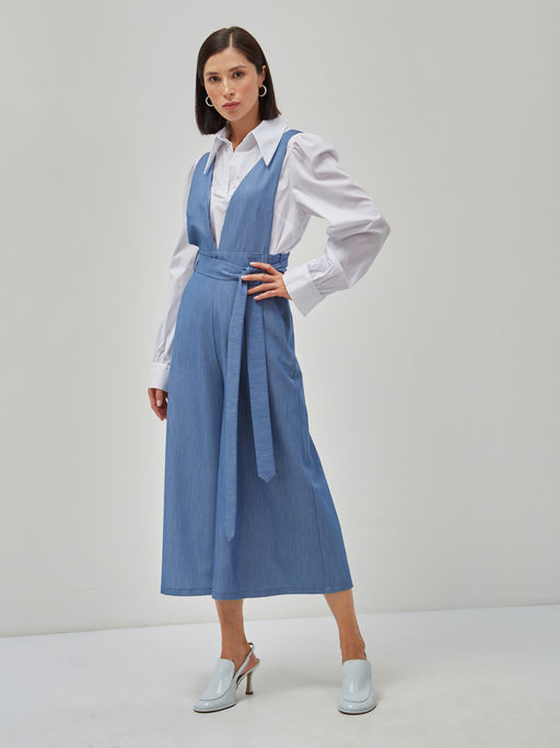 Комбинезон с брюками-кюлотами из костюмной однотонной джинсовой ткани - Tantino фото 12