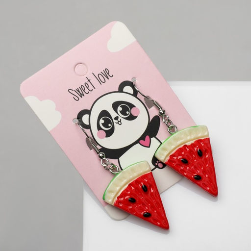 Серьги пластик Вкусности арбуз, цвет красно-зелёный - Queen fair фото 2