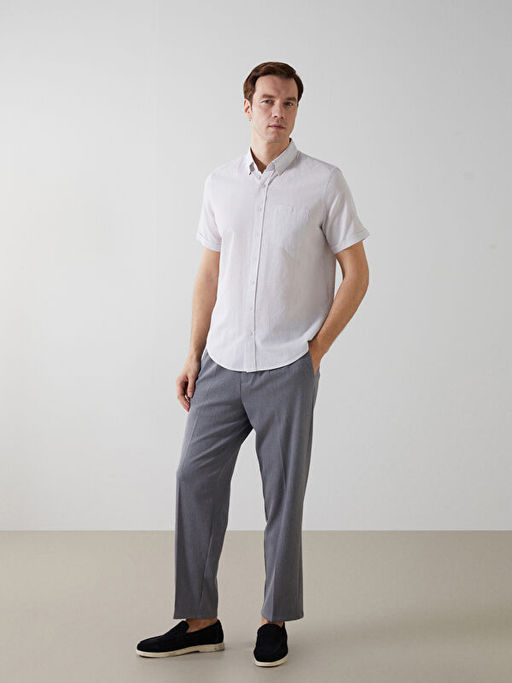 Regular Fit Keten Kar???ml? Erkek G?mlek