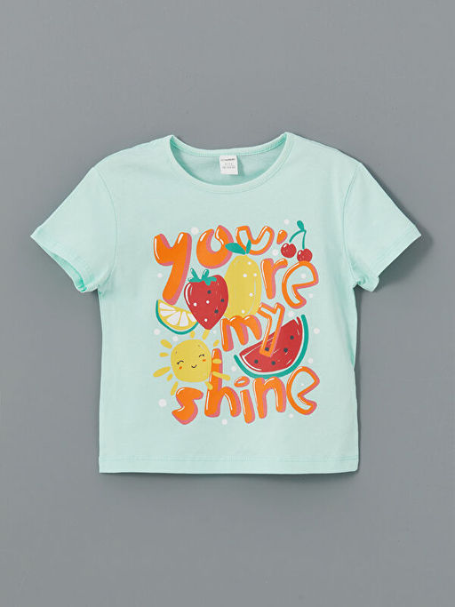 Bisiklet Yaka Meyve Bask?l? K?z ?ocuk Ti??rt 2li