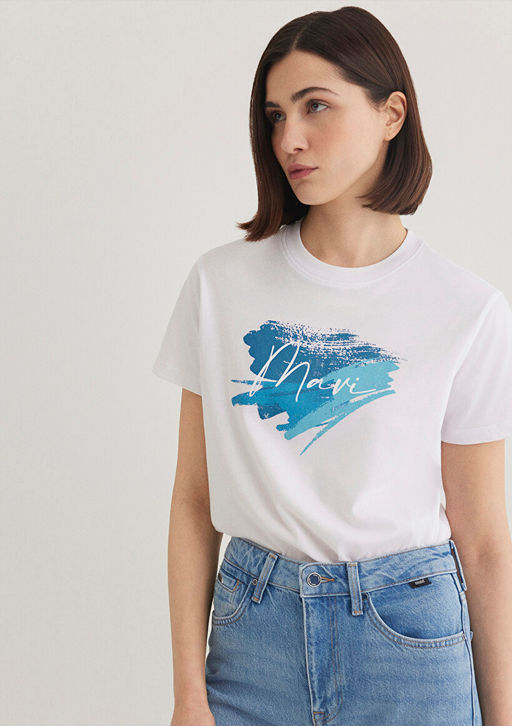 Mavi Bask?l? Beyaz Tisort  фото 2