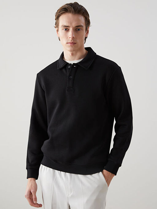 Polo Yaka Uzun Kollu Erkek Sweatshirt