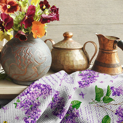 Кухонный комплект "Сирень": полотенце вафельное 50х60см - набор 2шт, "Домашняя мода" (Россия)