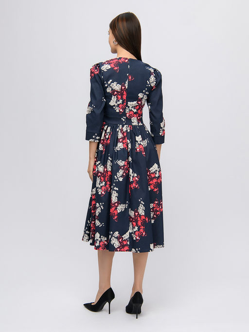 Платье темно-синее длины миди с принтом и рукавами 3/4 - 1001dress фото 6