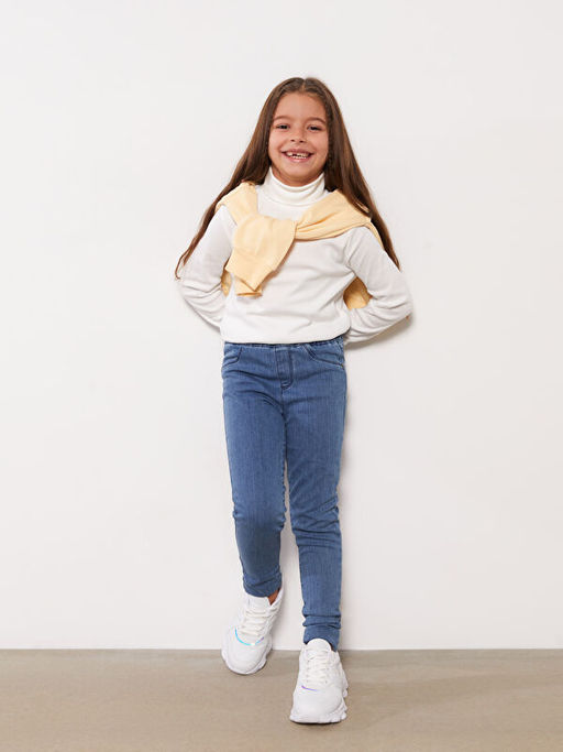 Beli Lastikli Basic K?z ?ocuk Jean Pantolon