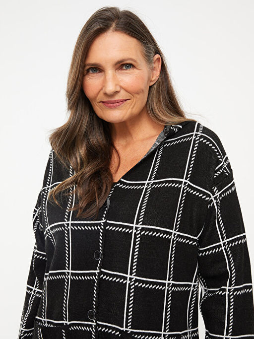 Kap??onlu Ekose Uzun Kollu Kad?n Triko H?rka