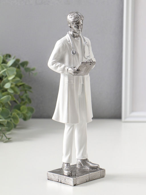Сувенир полистоун "Мужчина-доктор в белом халате с медицинской картой" 25,5 см