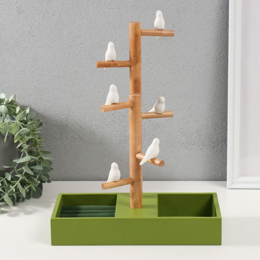 Подставка для украшений «Птички на дереве», зелёный, 24×12×32 см