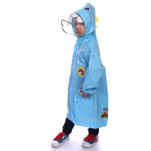 Дождевик-плащ детский "Рокки-Динозаврик" с капюшоном, рукава на резинке, цвет голубой, размер L(68*50см) ДоброСад