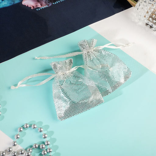 Цена за 100 шт. Мешочек подарочный Тиснение, 7 х 9, цвет бежевый с серебром - Simaland фото 2