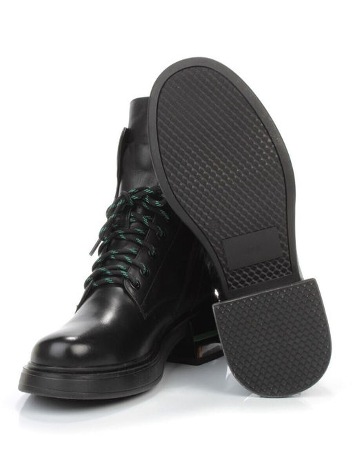 01-P514-4 BLACK/GREEN Ботинки демисезонные женские (натуральная кожа, байка)