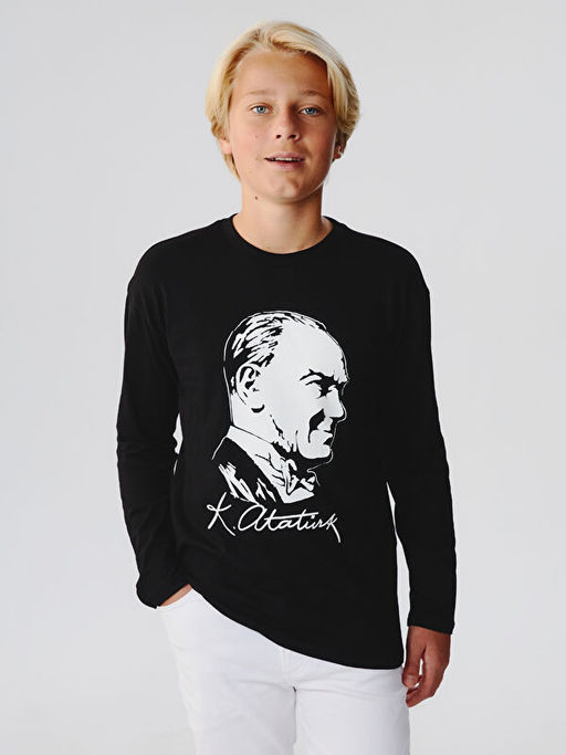 Bisiklet Yaka Atat?rk Bask?l? Erkek ?ocuk Ti??rt