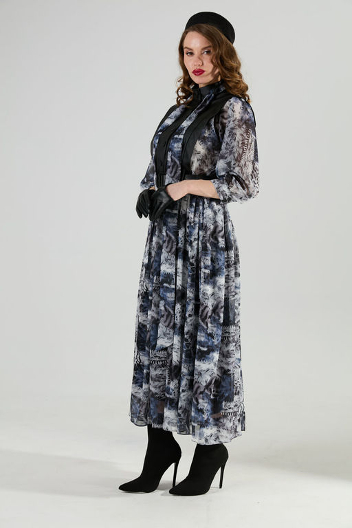 Платье NIKVA н1010-2 чёрный и серая абстракция