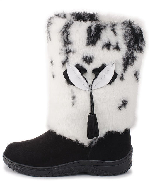 Унты женские на литой подошве., Черные. Замша. Мех бело-черный