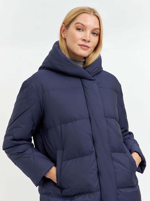 Пуховик женский стеганый с капюшоном в синем цвете - Glenfield фото 5